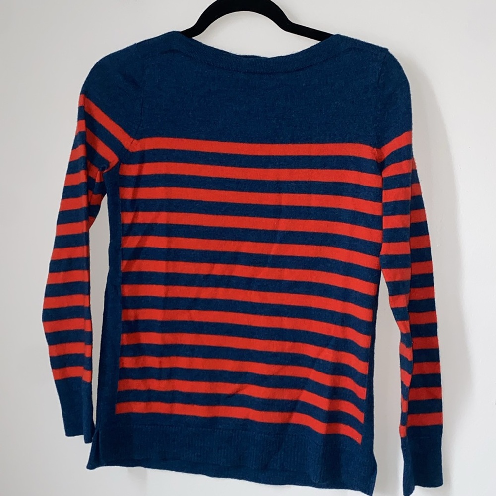Talbots women’s merino wool boat neck sweater, orange and blue size M